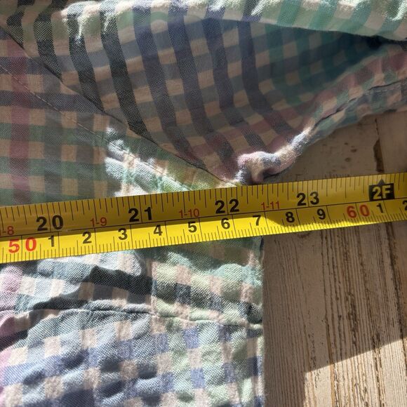 LL Bean Vacationland Seersucker Pastel Gingham Plaid Button Up Shirt Size Large - Picture 10 of 13